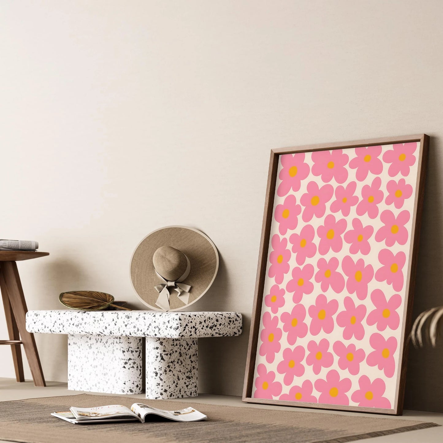 Matisse Kağıt Kesimleri Abstract Serisi Pembe Soyut Çiçekler I Duvar Tablosu