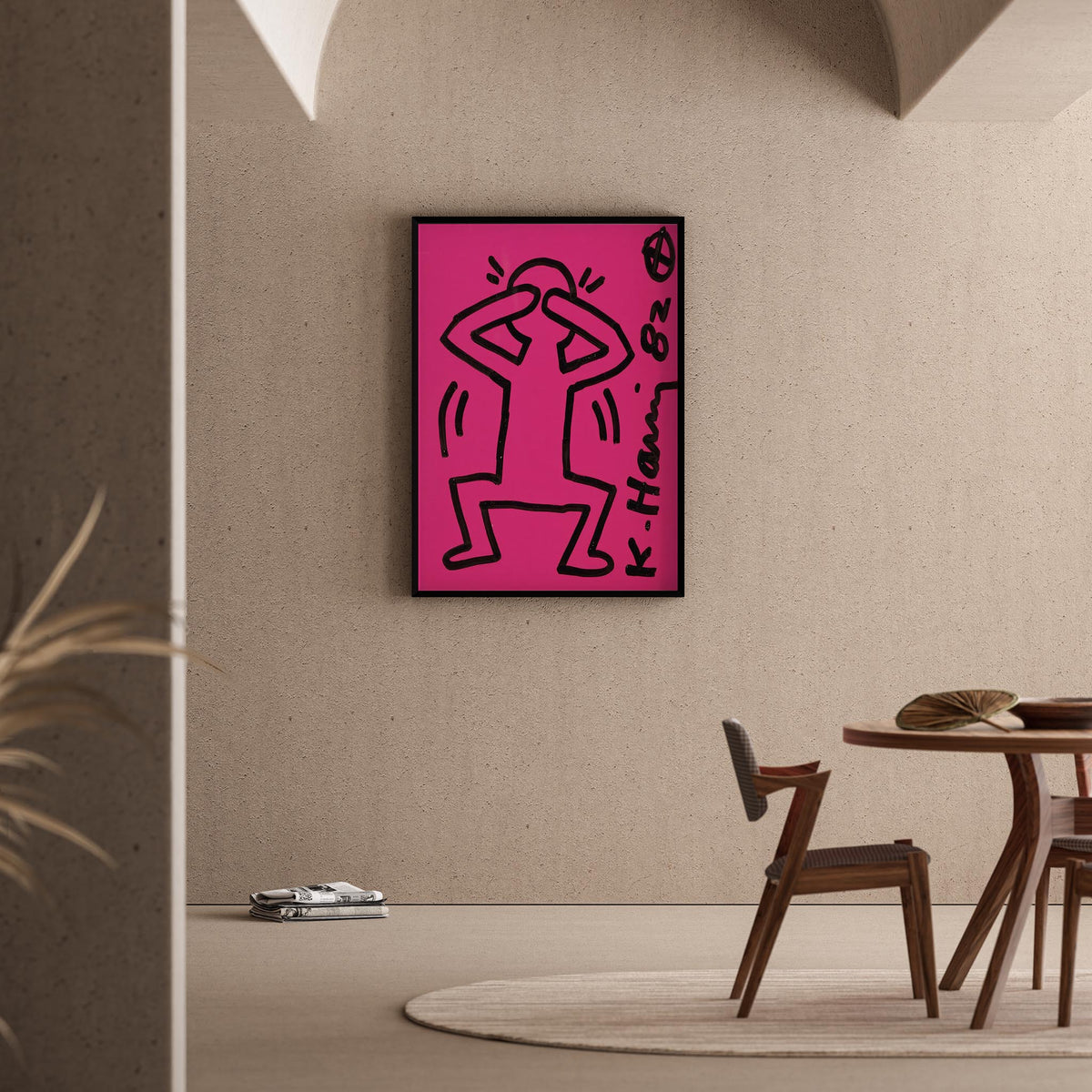 Pembe Dansçı - Keith Haring Ahşap Duvar Tablosu