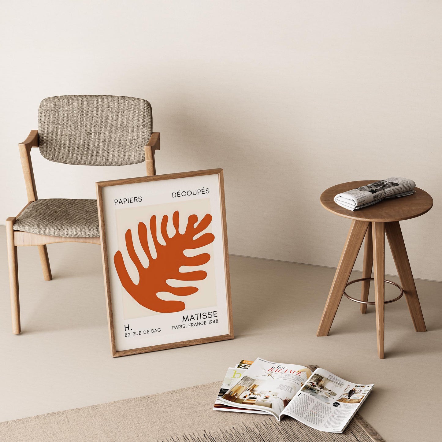 Matisse Kağıt Kesimleri Serisi Terracotta Soyut Palmiye Yaprağı I Duvar Tablosu