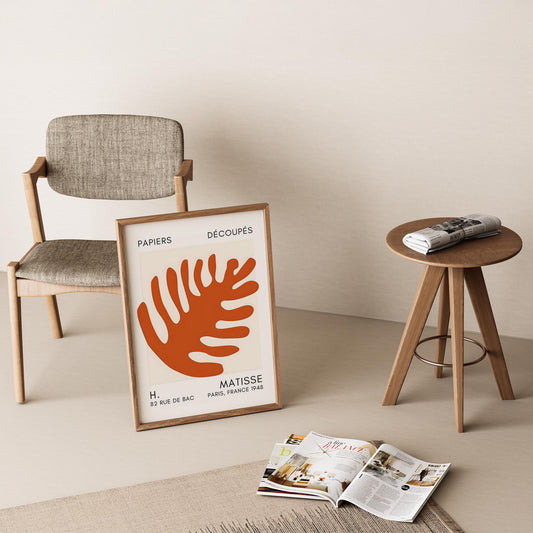 Matisse Kağıt Kesimleri Serisi Terracotta Soyut Palmiye Yaprağı I Duvar Tablosu