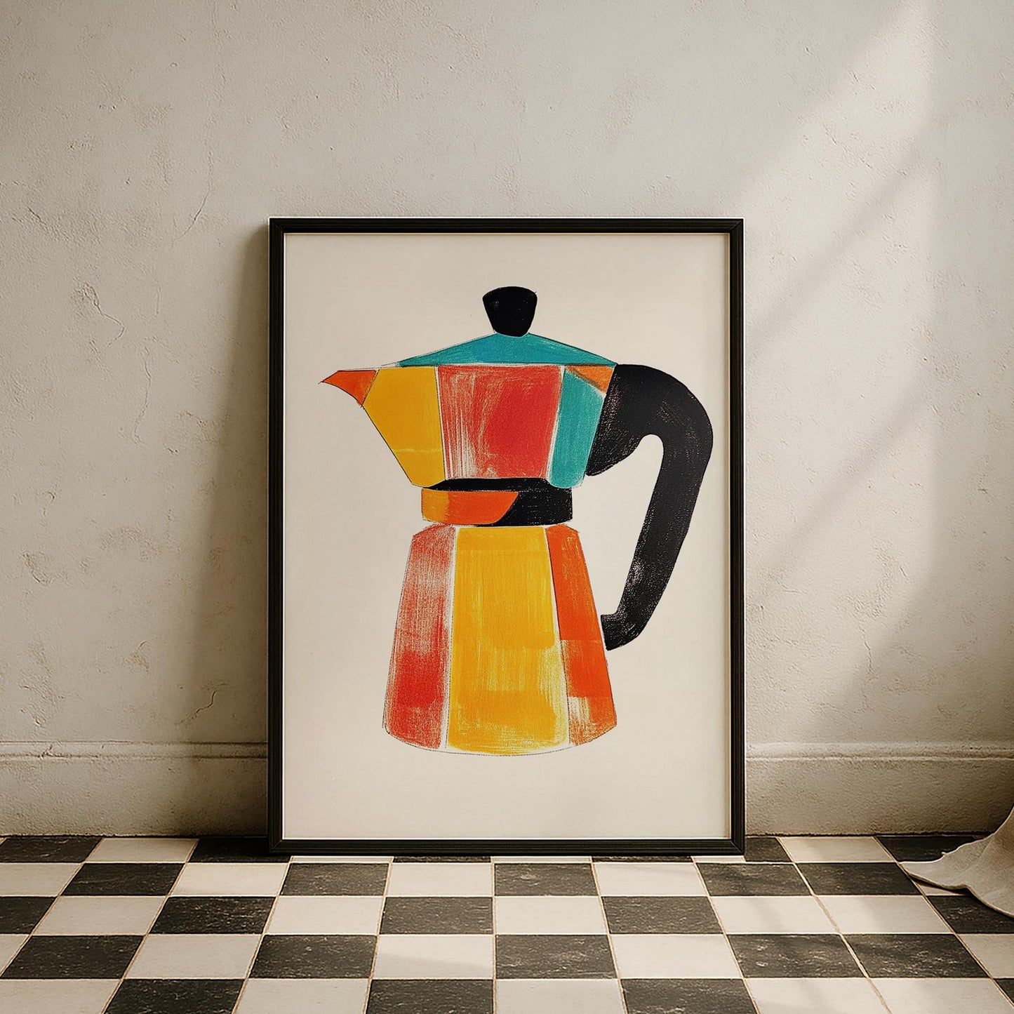 Moka Pot Kahve Renkli İllüstrasyon Mutfak Duvar Tablosu