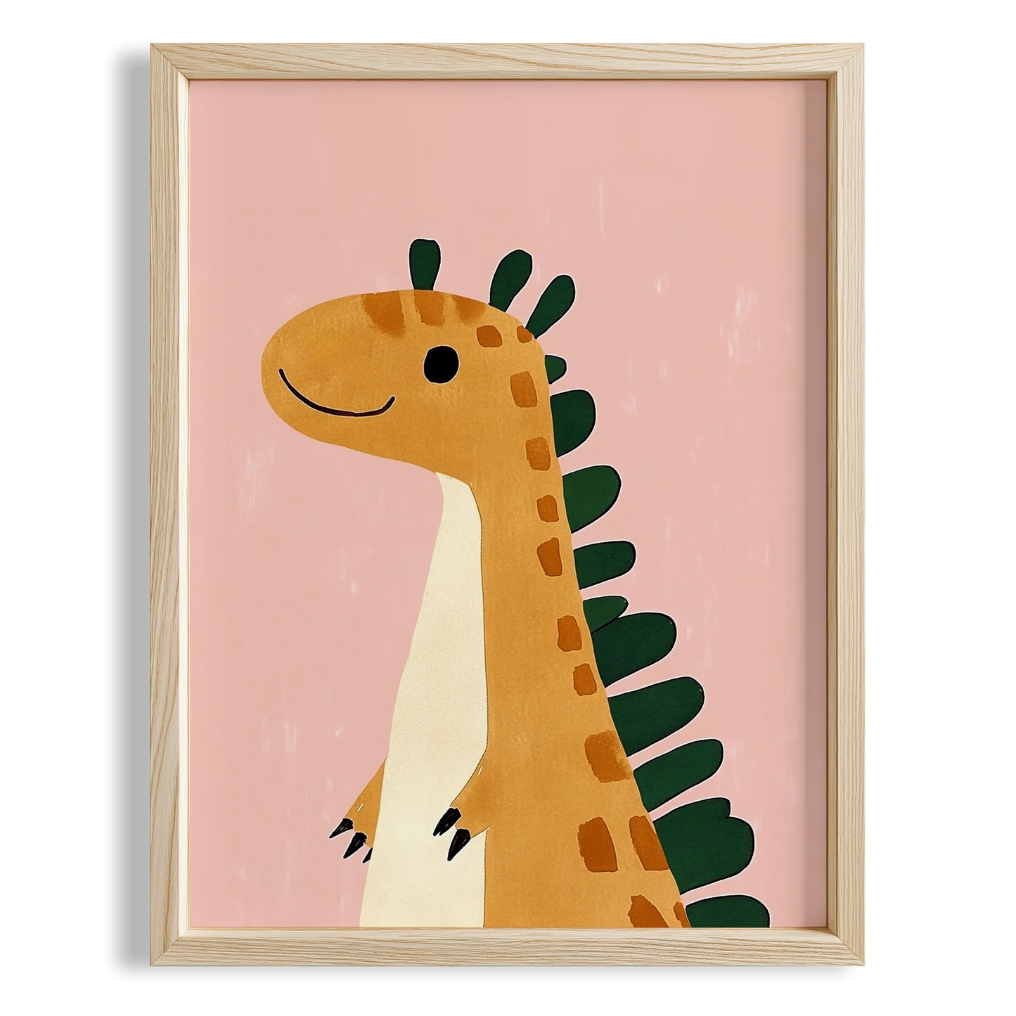 Sevimli Dinozor Temalı Pembe Fonlu Çocuk Odası Ahşap Tablo