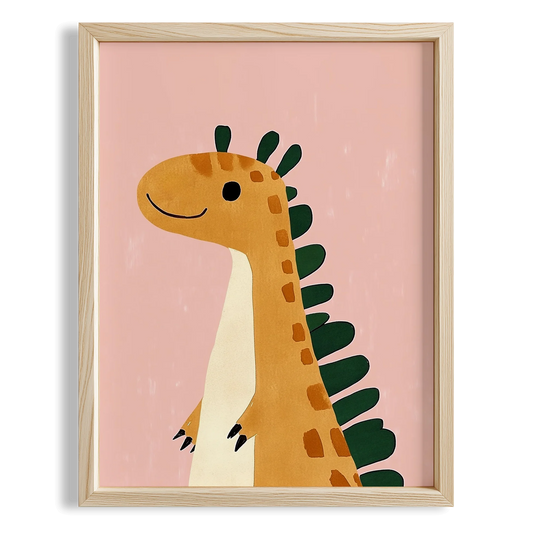 Sevimli Dinozor Temalı Pembe Fonlu Çocuk Odası Ahşap Tablo