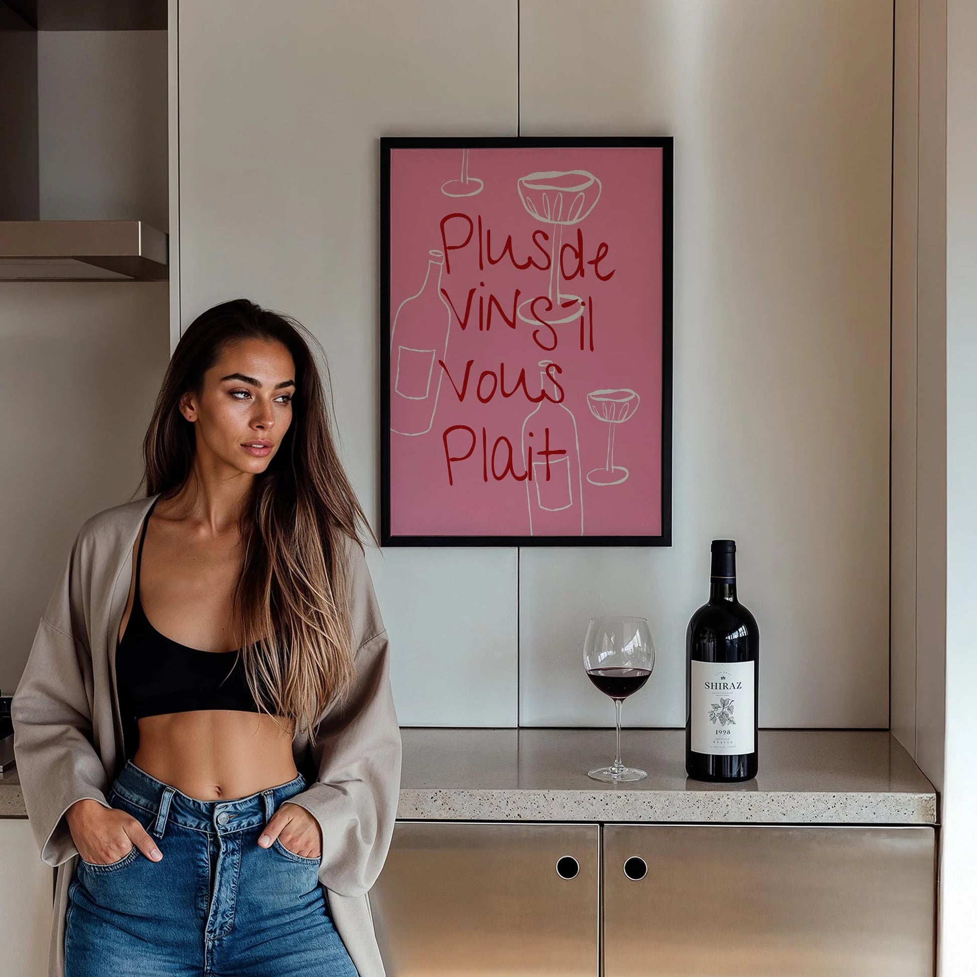 Plus de Vin S'il Vous Plaît Şarap Tipografi Mutfak Duvar Tablosu