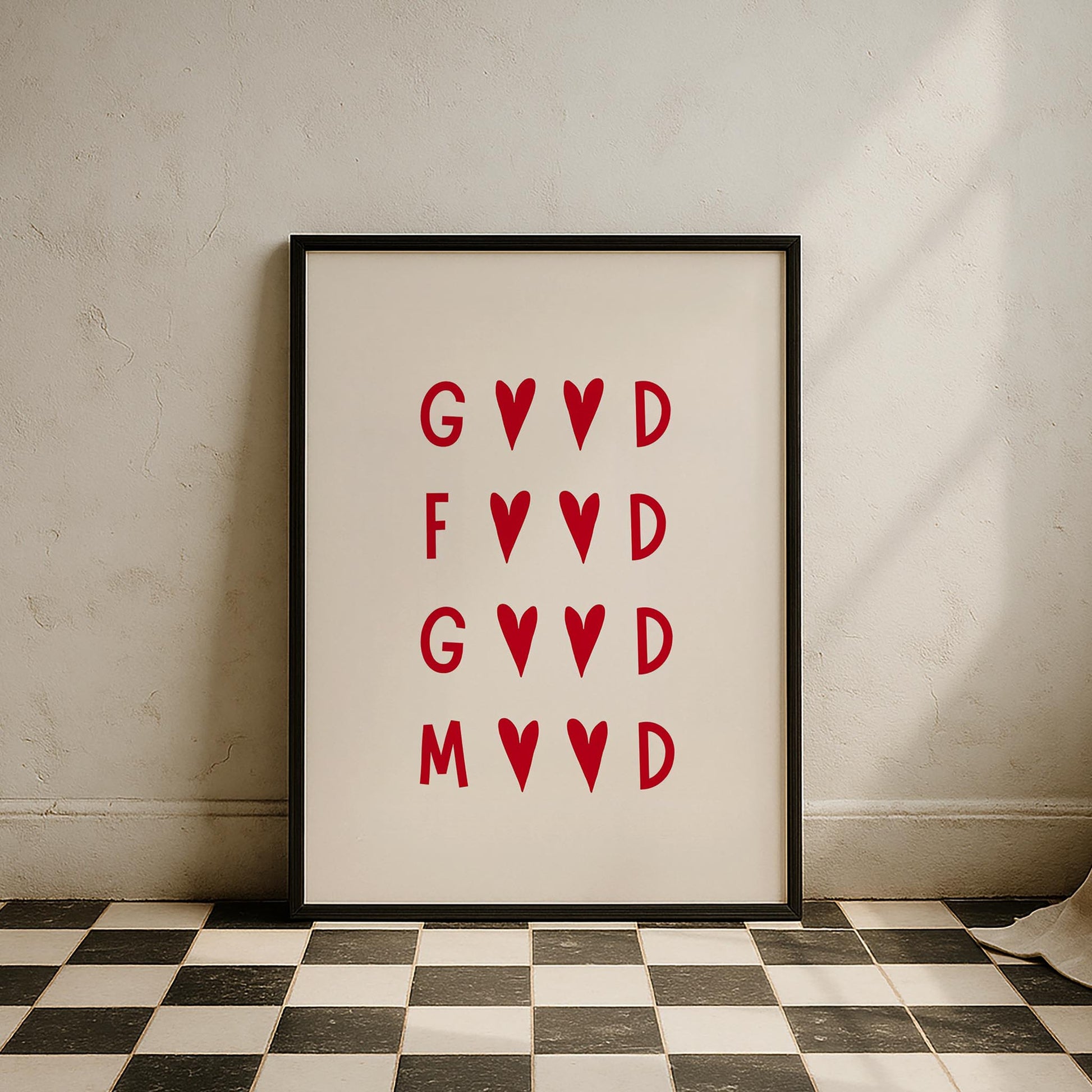 Good Food Good Mood Minimal Kırmızı Tipografi Mutfak Duvar Tablosu