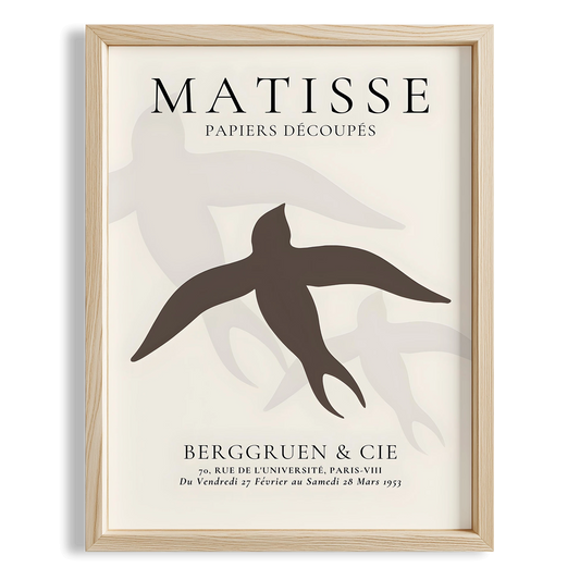 Matisse Kağıt Kesimleri Serisi Minimalist Kahve Tonları Kuş I Duvar Tablosu