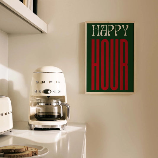 Happy Hour Yeşil Tipografi Mutfak Duvar Tablosu