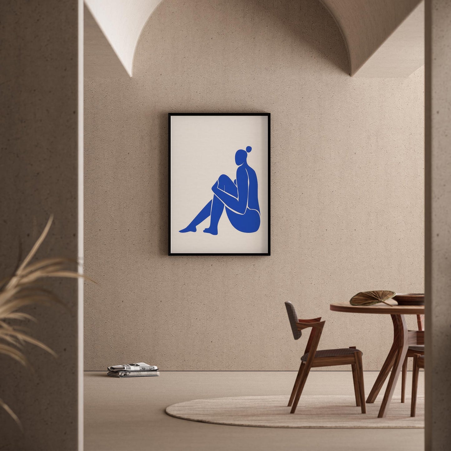 Matisse Kağıt Kesimleri Serisi Kobalt Mavi Minimalist Kadın Figürü I Duvar Tablosu