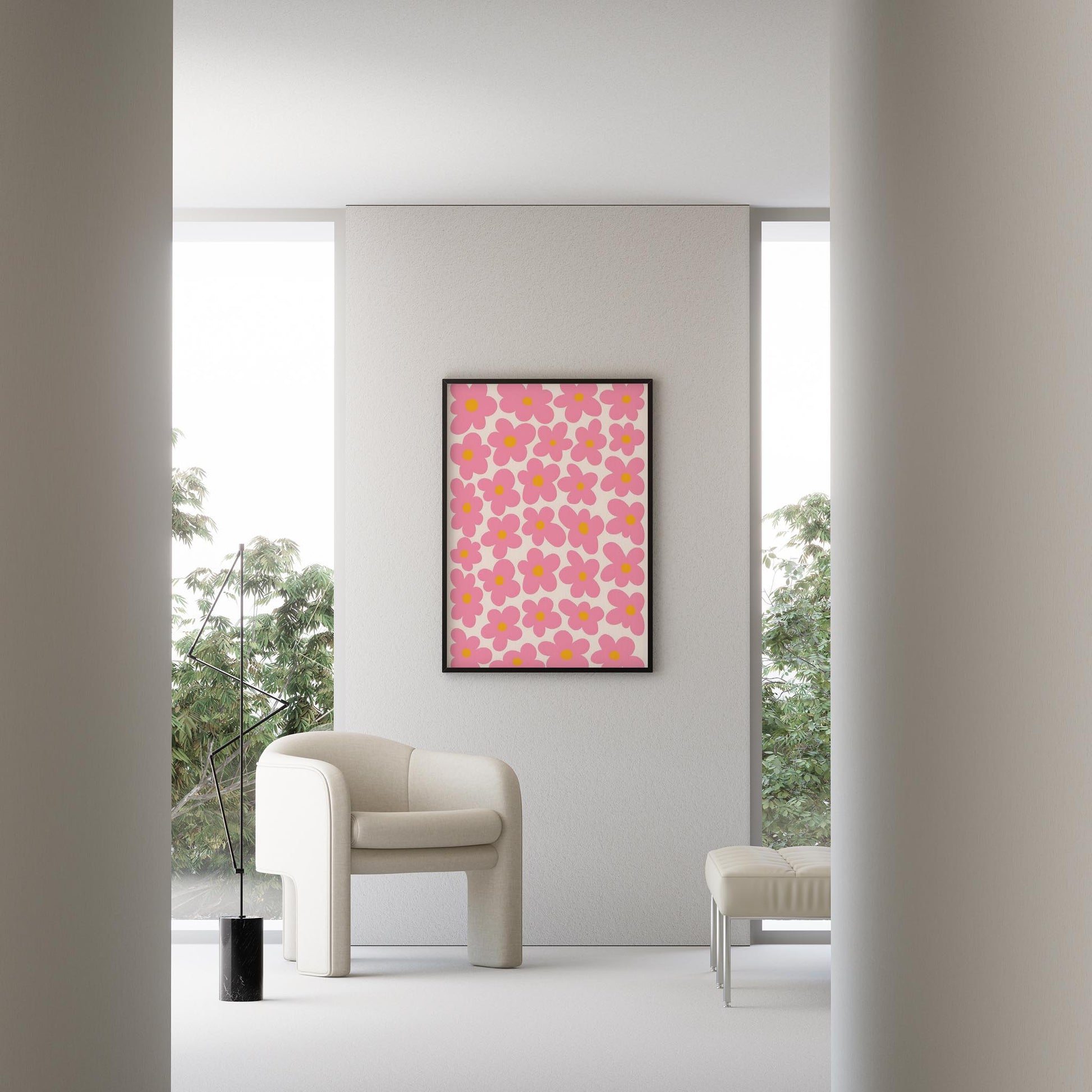 Matisse Kağıt Kesimleri Abstract Serisi Pembe Soyut Çiçekler I Duvar Tablosu