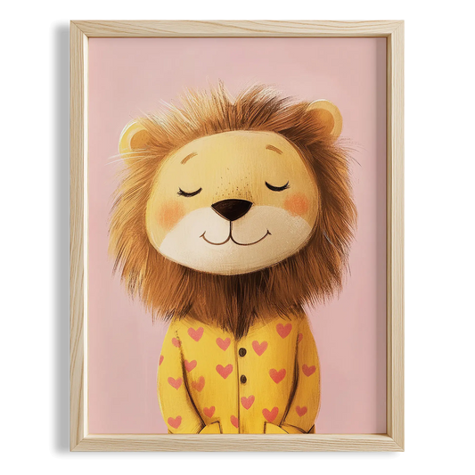 Pijamalı Uykucu Aslan - Pembe Fon