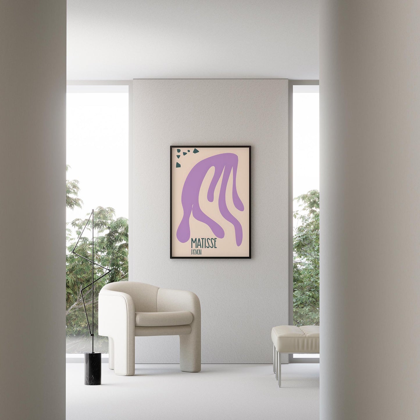 Matisse Kağıt Kesimleri Abstract Serisi Lila Bej Yaprak I Duvar Tablosu
