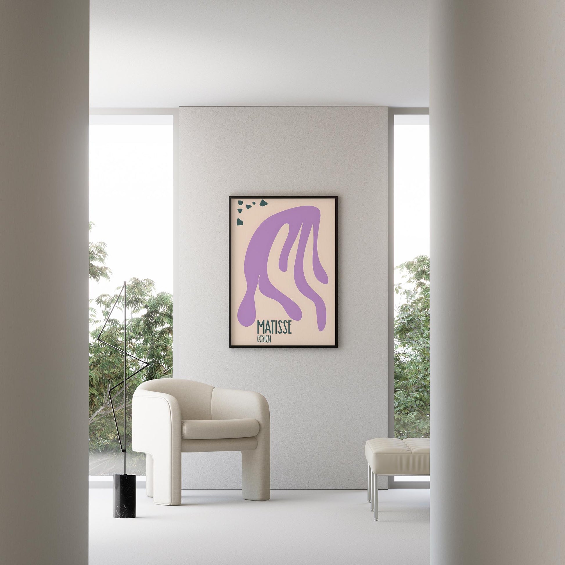 Matisse Kağıt Kesimleri Abstract Serisi Lila Bej Yaprak I Duvar Tablosu