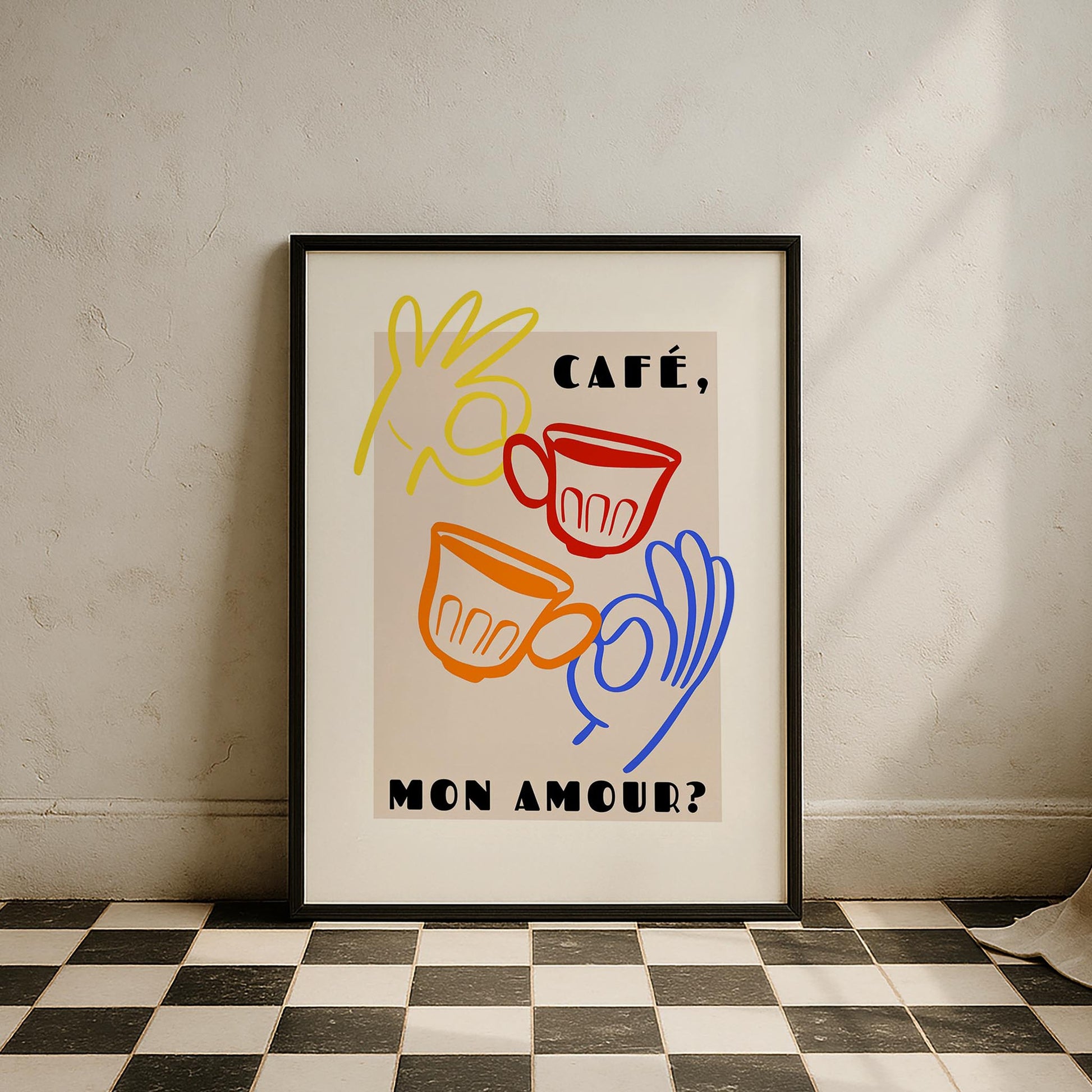 Café Mon Amour Fransız Renkli Minimal Çizimler Mutfak Duvar Tablosu