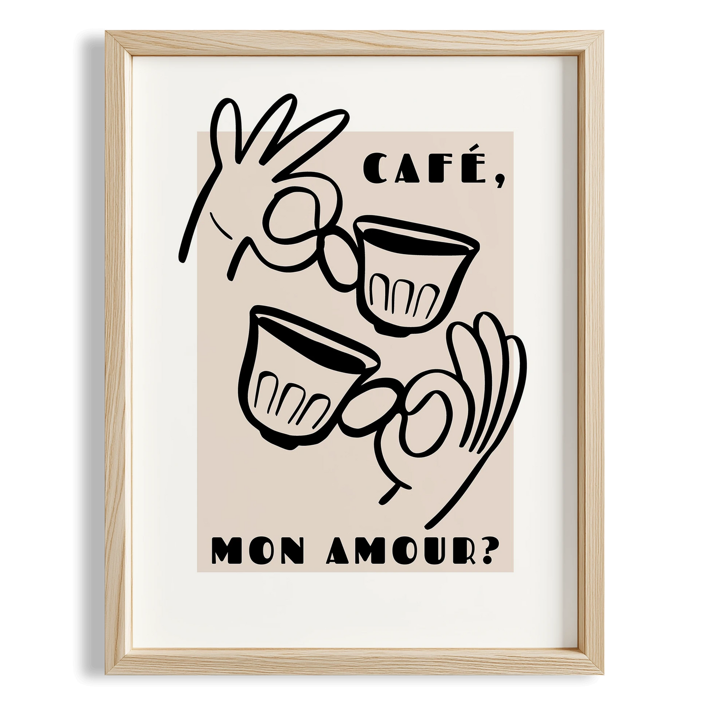 Café Mon Amour Fransız Minimal Çizimler Mutfak Duvar Tablosu II