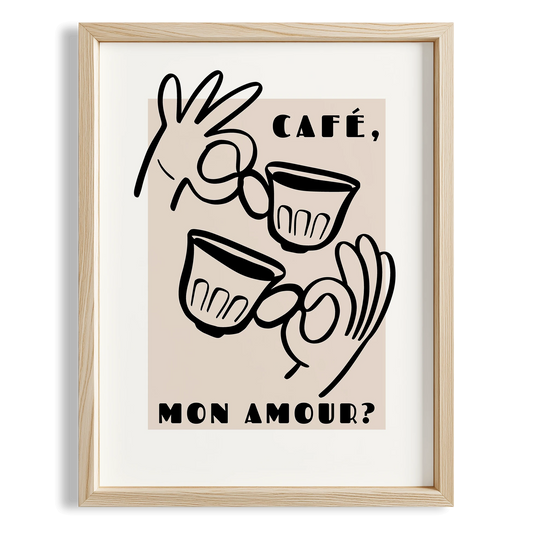 Café Mon Amour Fransız Minimal Çizimler Mutfak Duvar Tablosu II