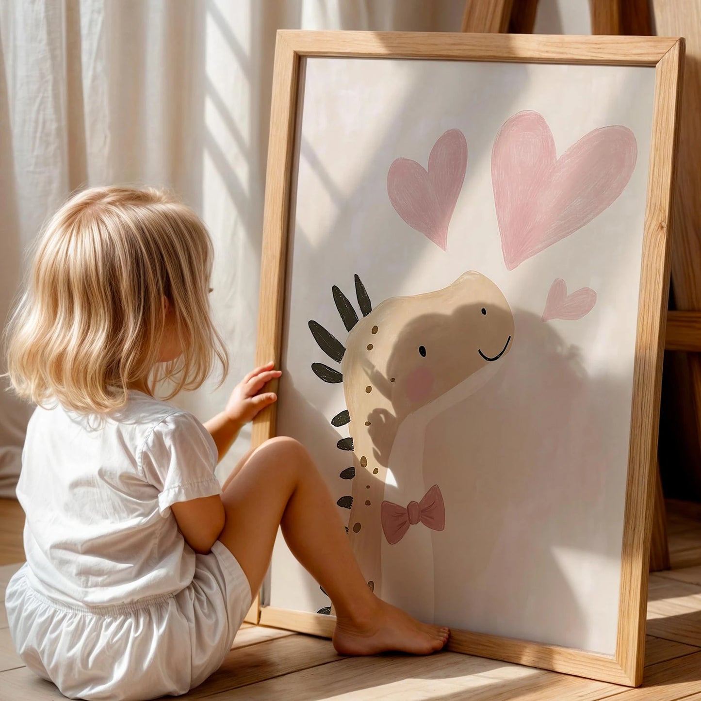 Dinozor Sevgisi Dino Aşk 1 Bohem Kız Çocuk Odası Ahşap Tablo
