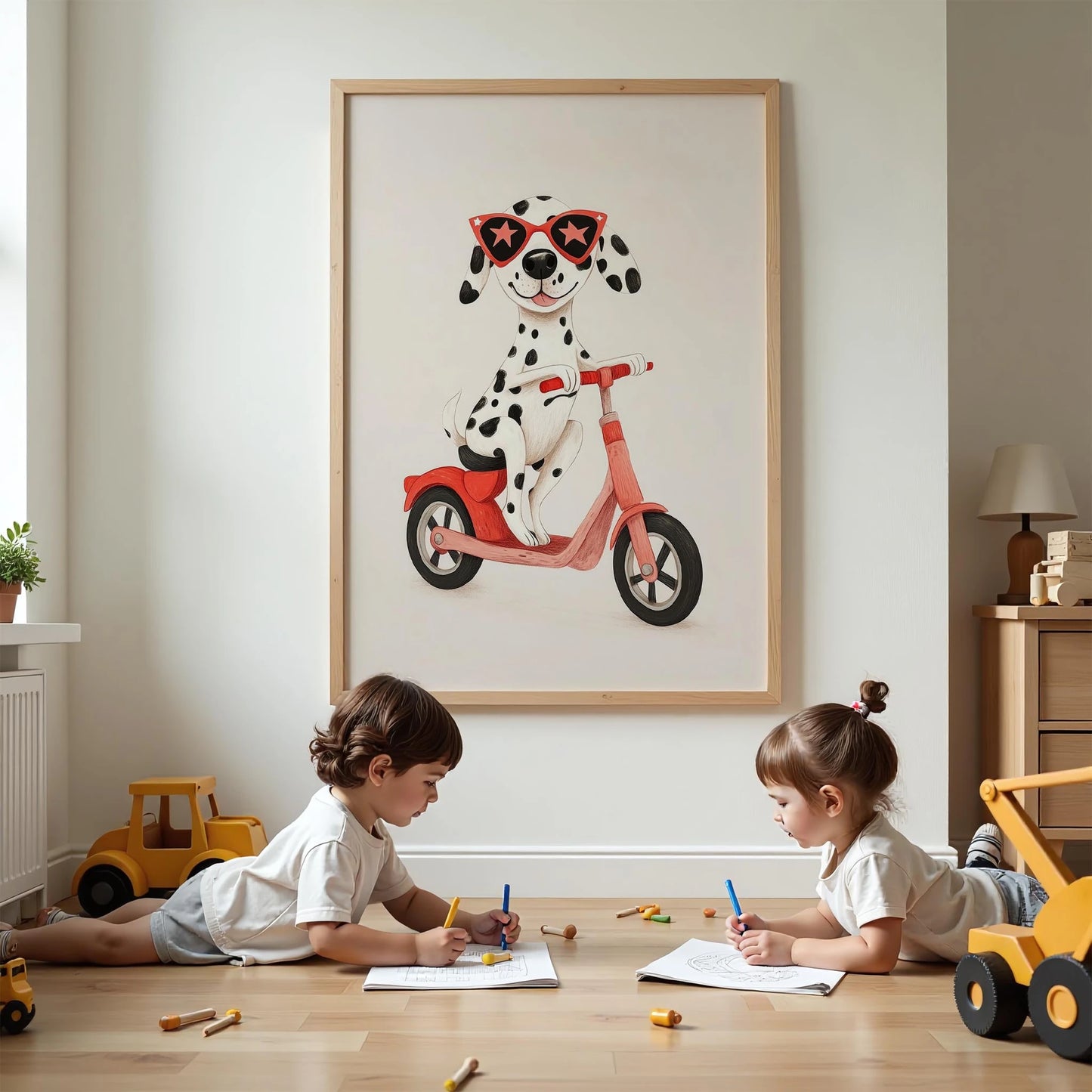 Scooter'lu Köpek - Beyaz Fon