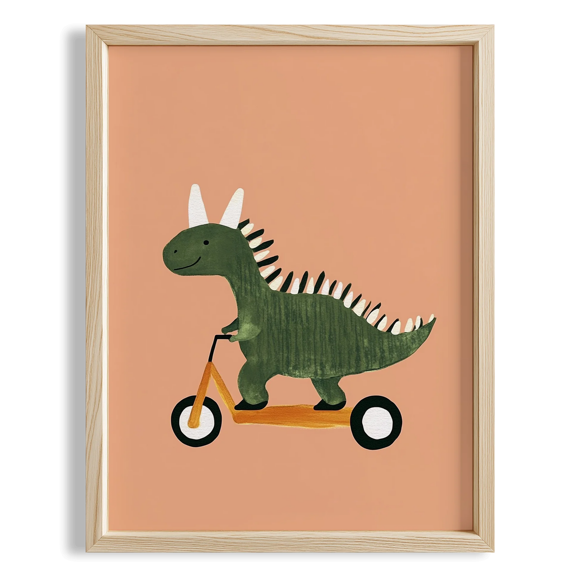 Scooter Süren Dinozor Temalı Bej Fonlu Çocuk Odası Ahşap Tablo