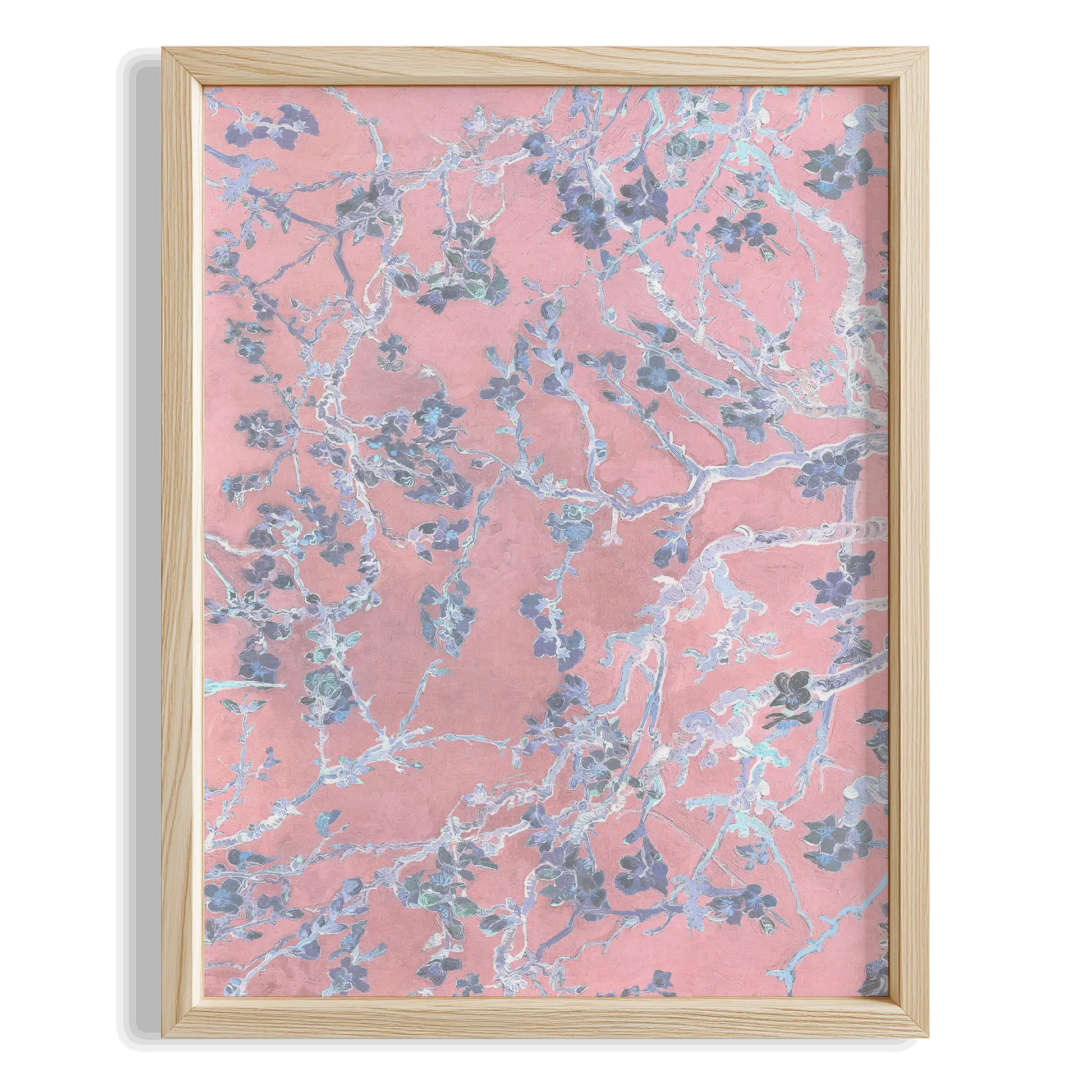 Pembe Çiçek Deseni - Vincent Van Gogh Ahşap Duvar Tablosu