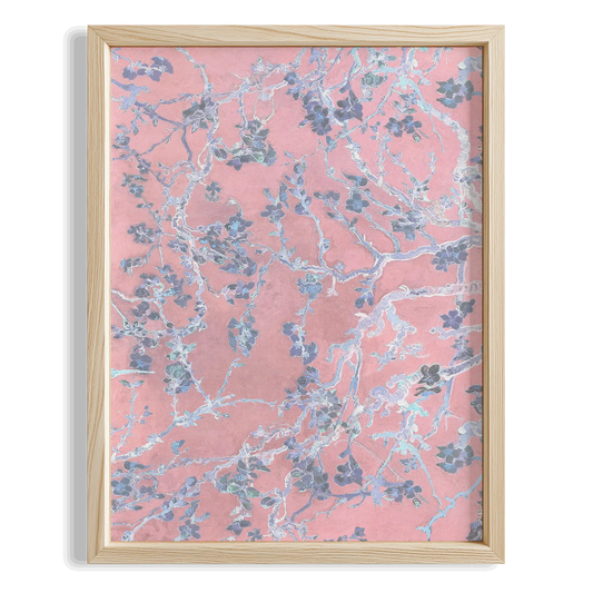 Pembe Çiçek Deseni - Vincent Van Gogh Ahşap Duvar Tablosu