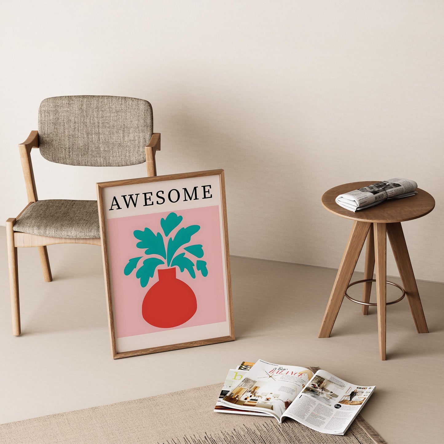 Matisse Kağıt Kesimleri Abstract Serisi Soyut Vazo AWESOME Tipografi I Duvar Tablosu