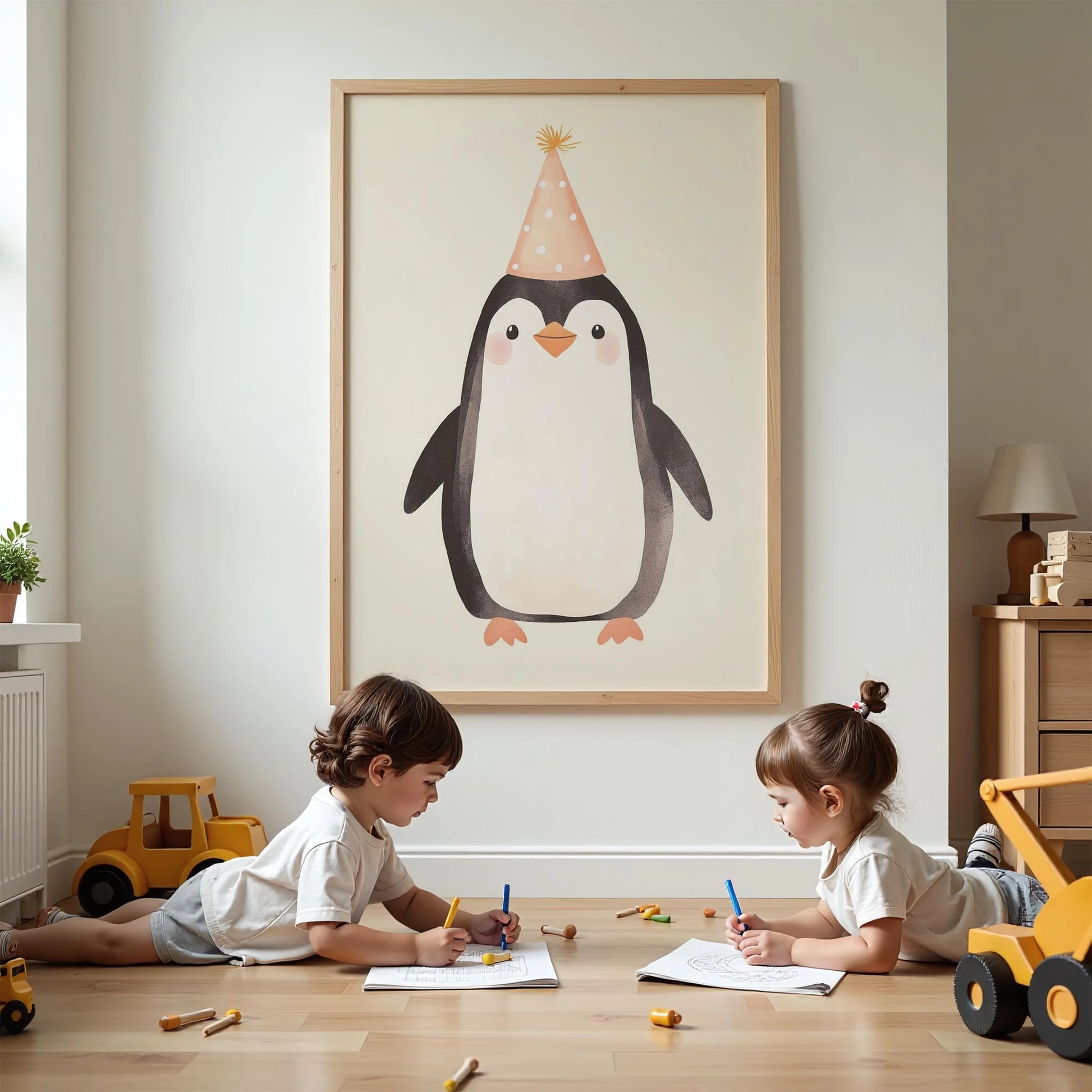 Parti Şapkalı Penguen - Beyaz Fon