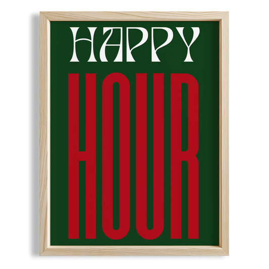 Happy Hour Yeşil Tipografi Mutfak Duvar Tablosu