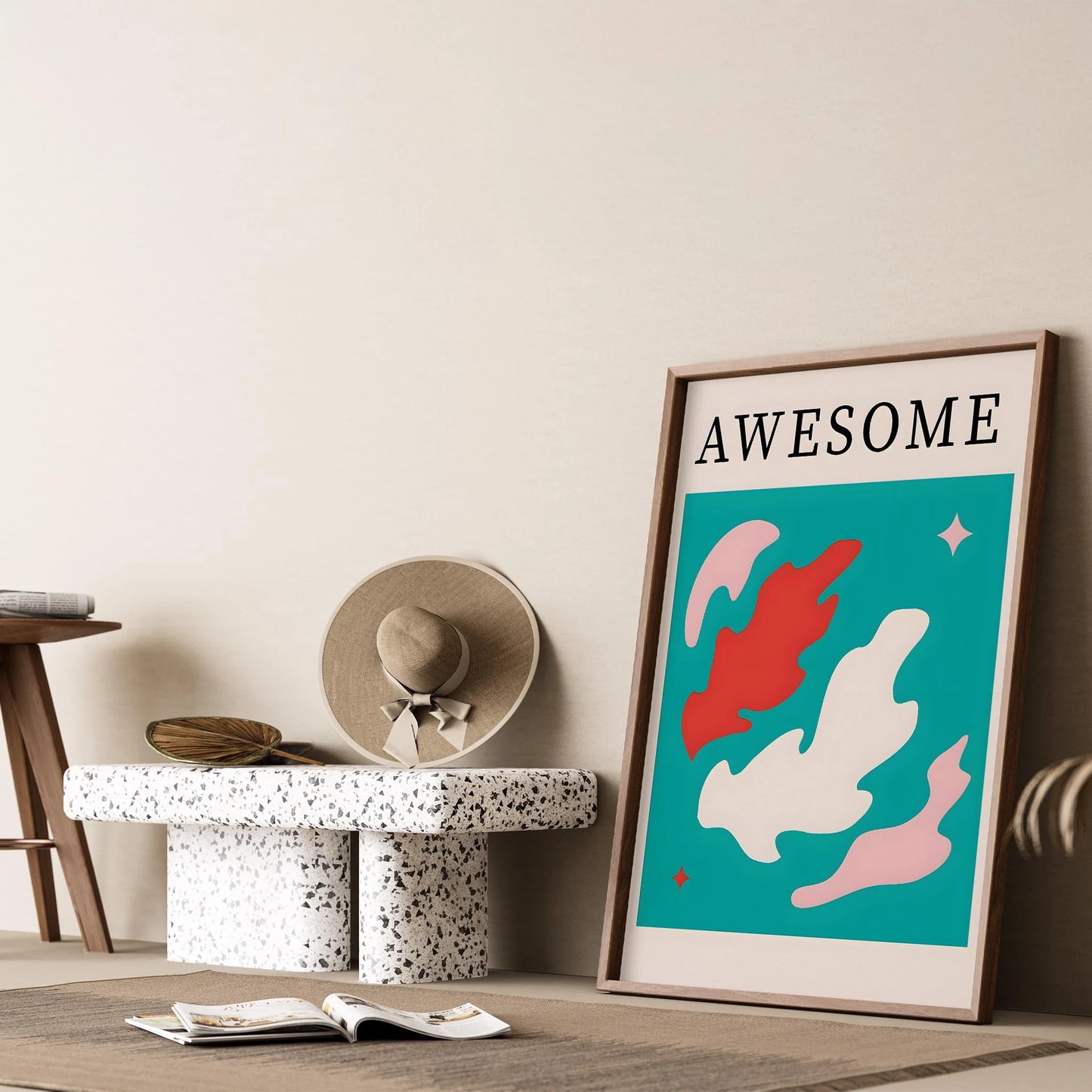 Matisse Kağıt Kesimleri Abstract Serisi Turkuaz AWESOME Tipografi I Duvar Tablosu