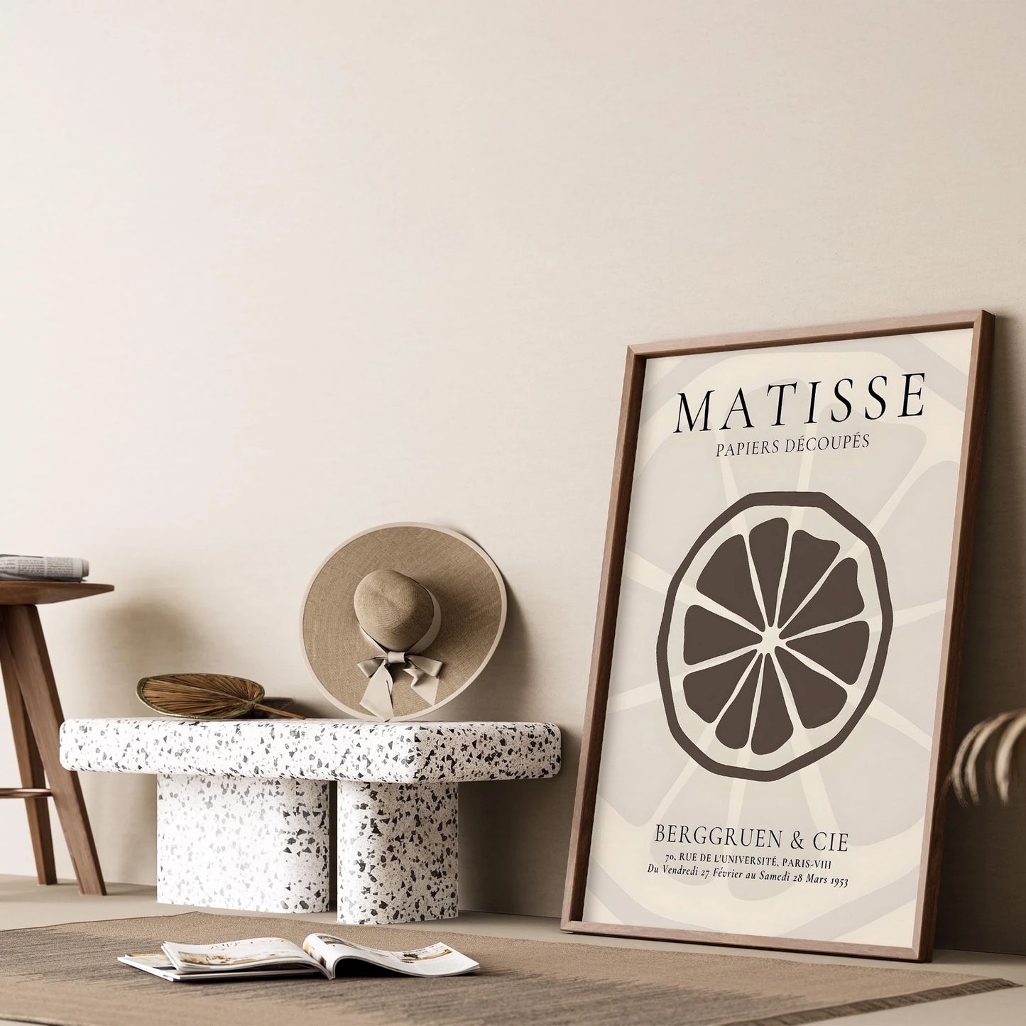 Matisse Kağıt Kesimleri Serisi Limon Bej Kahve Tonları Minimalist I Duvar Tablosu
