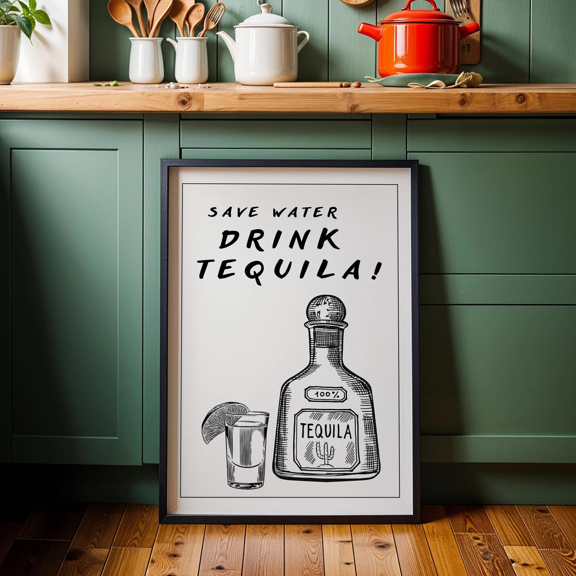Save Water Drink Tequila Tipografik Mutfak Duvar Tablosu