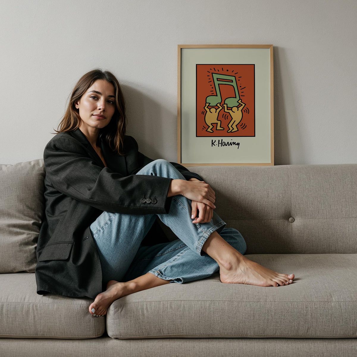 Müzikli Dans - Keith Haring Ahşap Duvar Tablosu