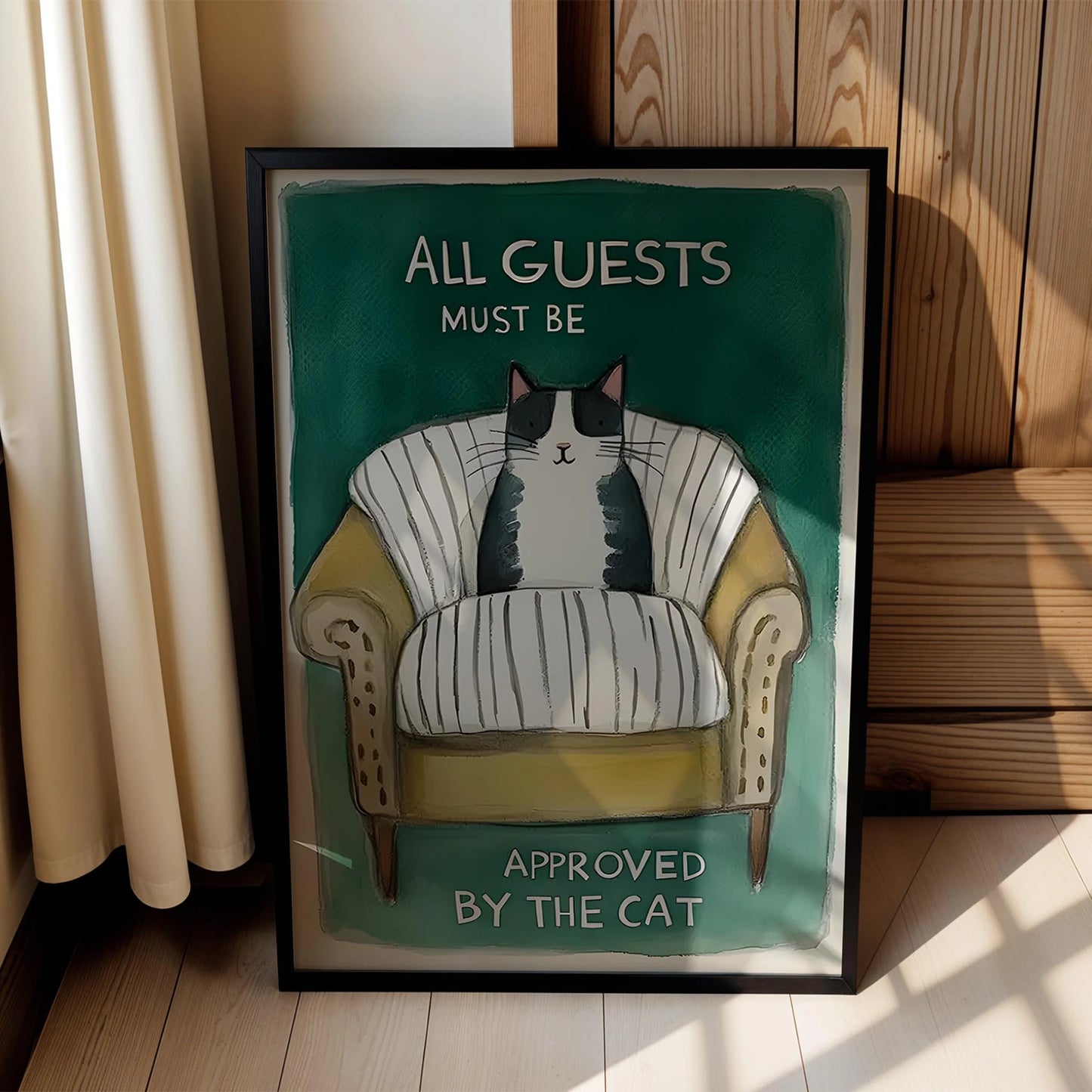 Kedi Baskı I - "All Guests Must Be Approved by the Cat" (Siyah Kedi)