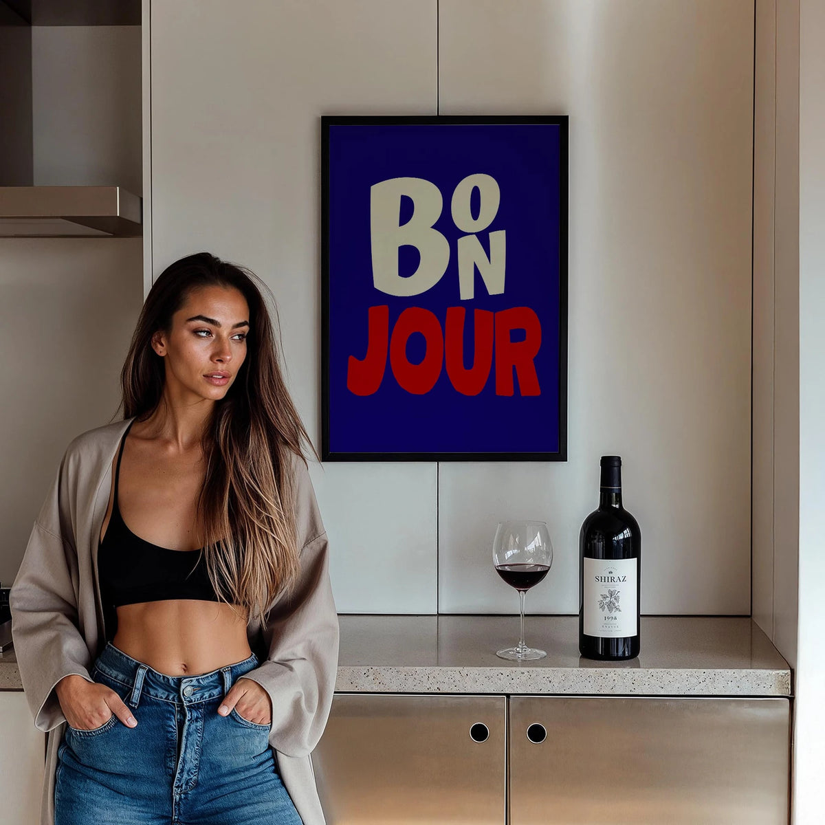 Bonjour Tipografi Mutfak Duvar Tablosu