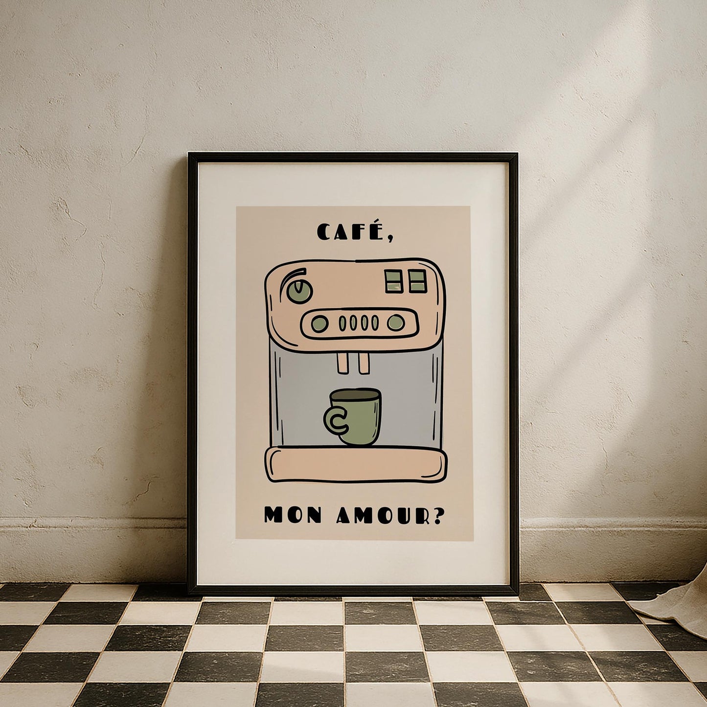Cafe Mon Amour Kahve Makinesi Mutfak Duvar Tablosu