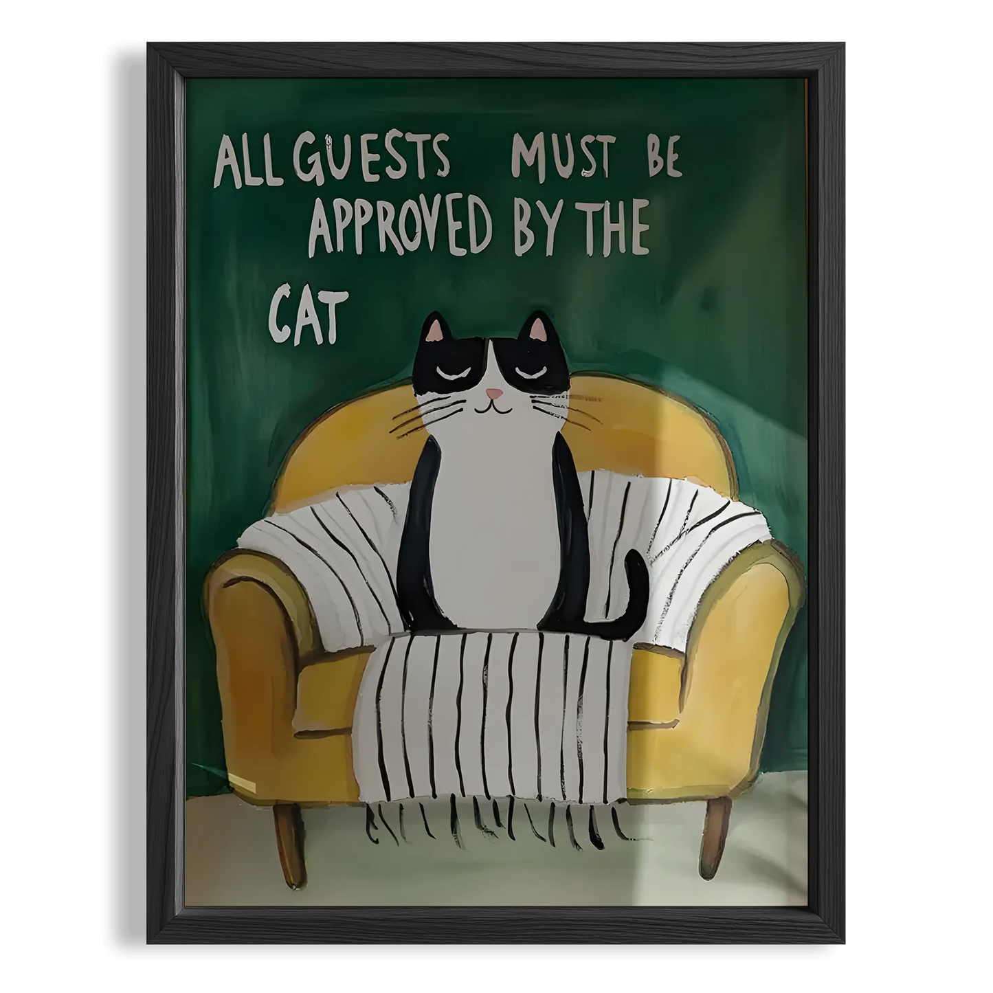 Kedi Baskı IV - "All Guests Must Be Approved by the Cat" (Sarı Kanepe)