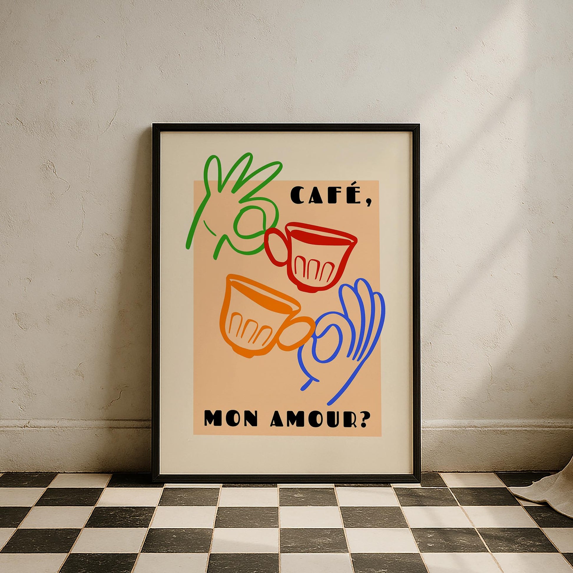 Café Mon Amour Fransız Minimal Çizimler Mutfak Duvar Tablosu
