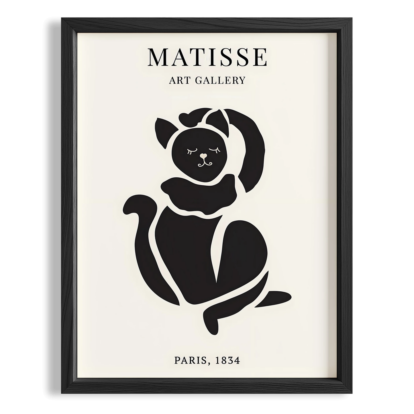 Matisse Kağıt Kesimleri Serisi Minimalist Siyah Dişi Kedi I Duvar Tablosu