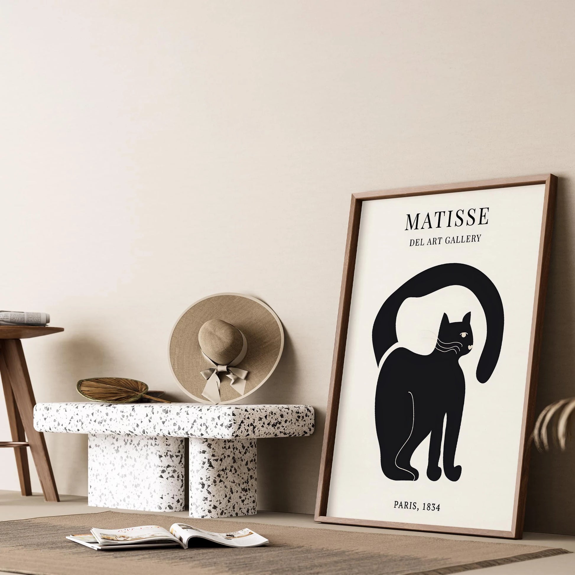 Matisse Kağıt Kesimleri Serisi Minimalist Siyah Erkek Kedi I Duvar Tablosu