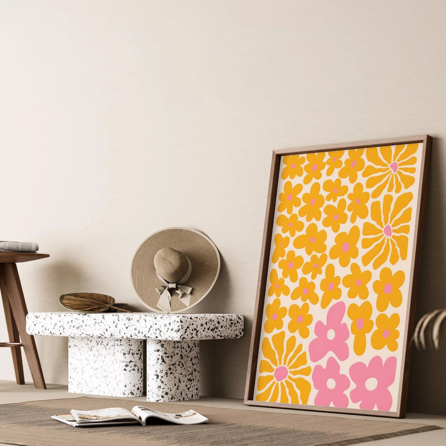 Matisse Kağıt Kesimleri Abstract Serisi Sarı Soyut Çiçek Düzeni I Duvar Tablosu