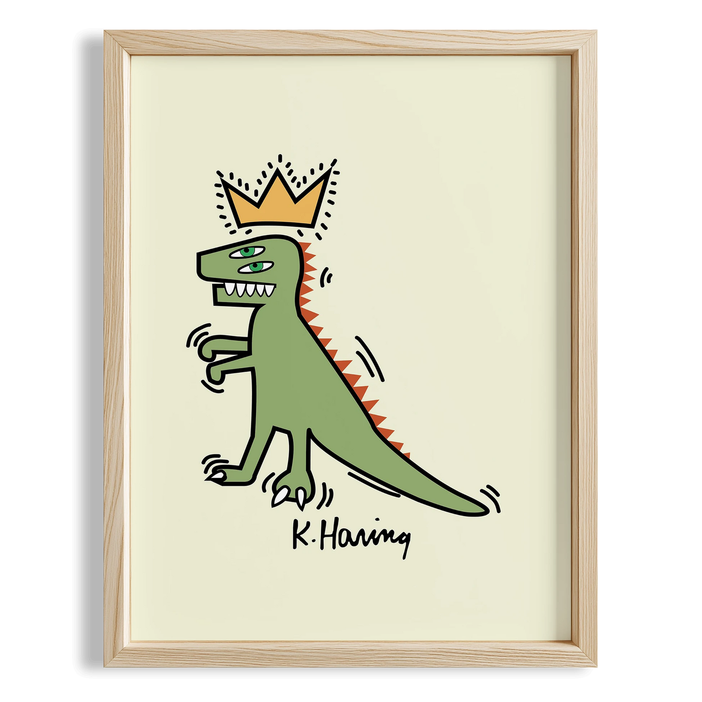 Taçlı Dinozor - Keith Haring Ahşap Duvar Tablosu