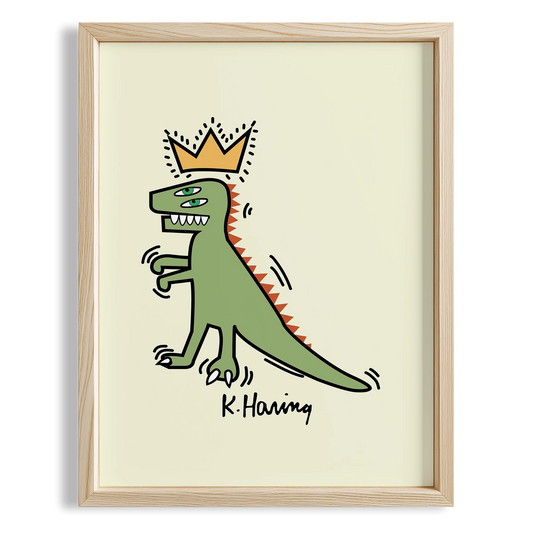 Taçlı Dinozor - Keith Haring Ahşap Duvar Tablosu