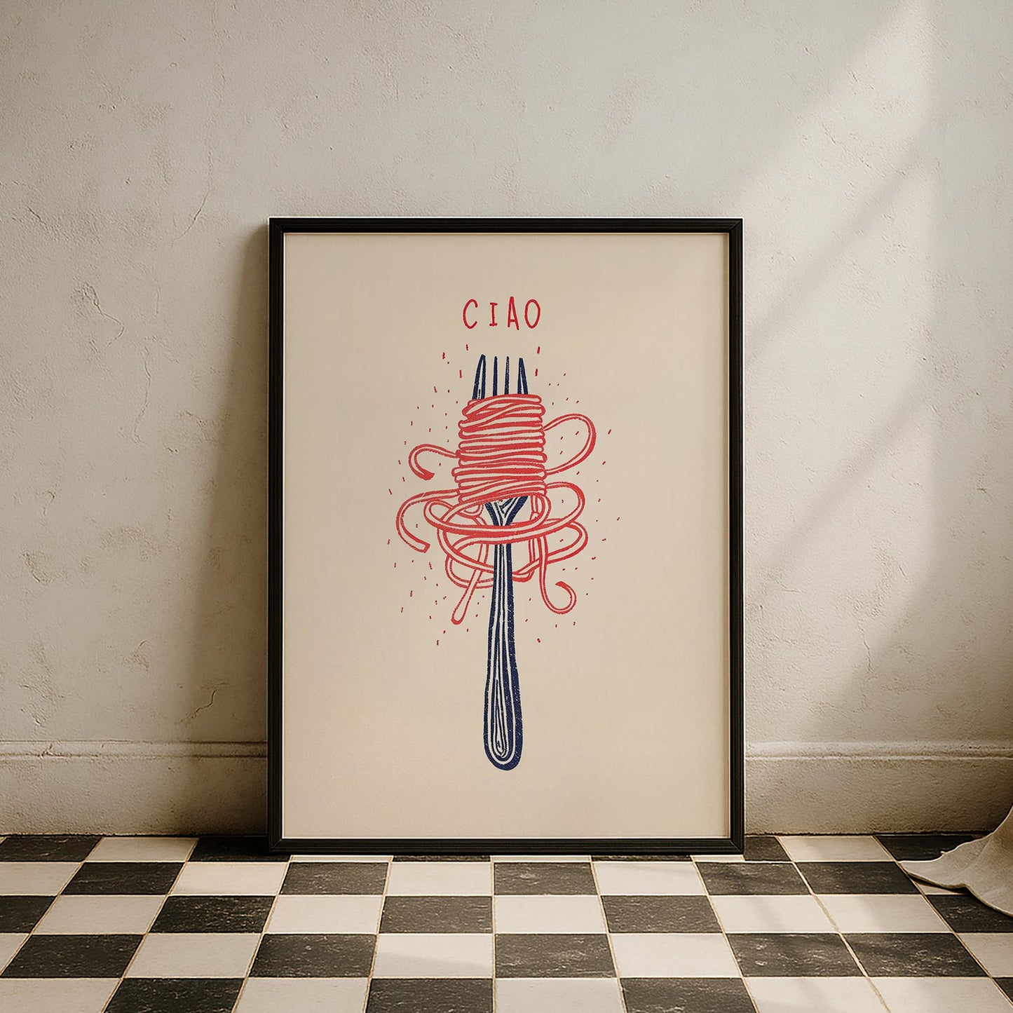 Ciao İtalyanca Tipografi Makarnalı Minimal Mutfak Duvar Tablosu II