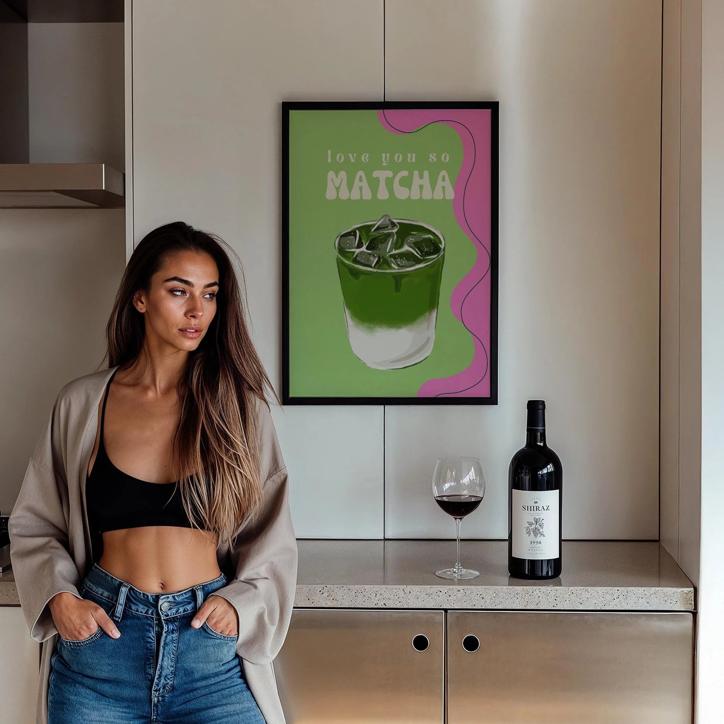 Love You So Matcha Latte Tipografi Mutfak Duvar Tablosu