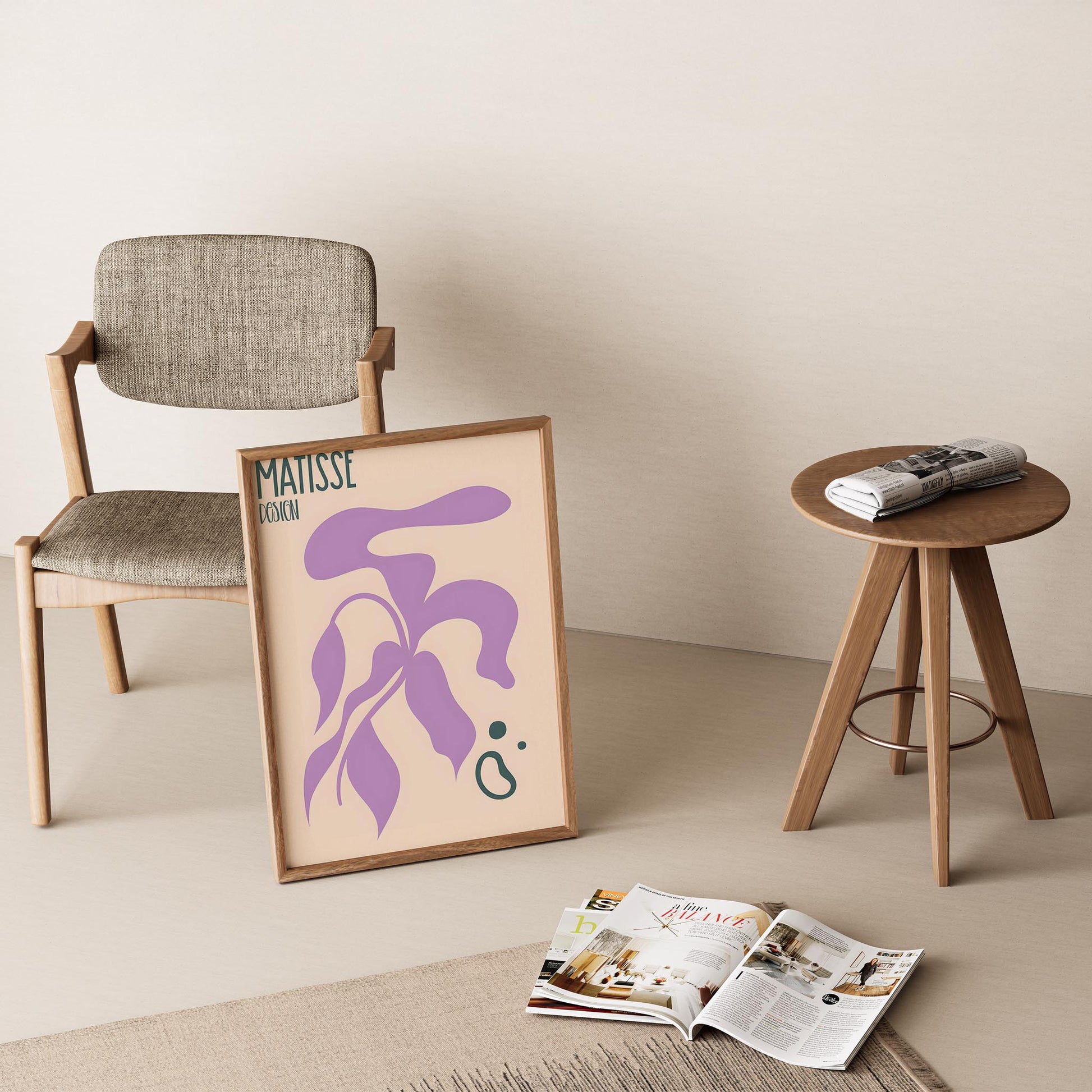 Matisse Kağıt Kesimleri Abstract Serisi Lila Bej Yaprak ve Dallar I Duvar Tablosu