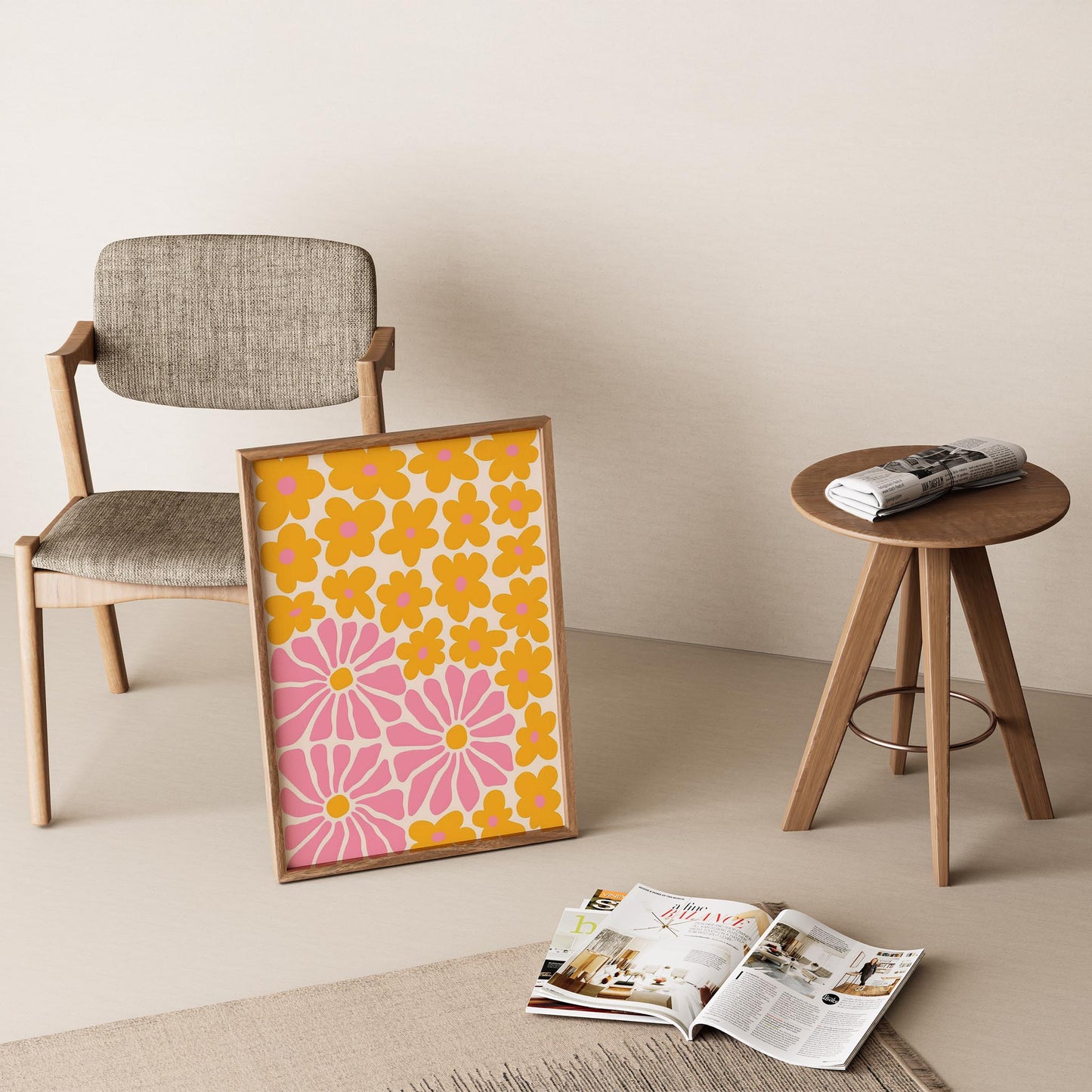 Matisse Kağıt Kesimleri Abstract Serisi Sarı Soyut Çiçekler I Duvar Tablosu