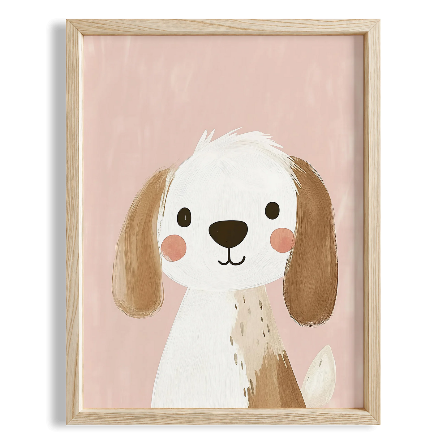 Sevimli Yavru Köpek Pembe Fonlu Kız Çocuk Odası Ahşap Tablo II