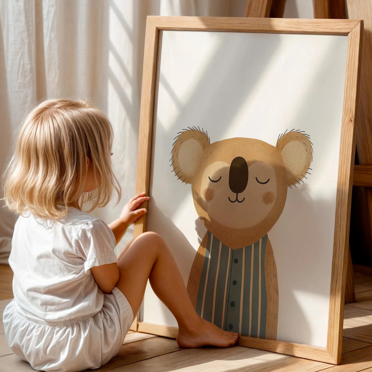 Sevimli Koala Minimalist Erkek Çocuk Odası Ahşap Tablo