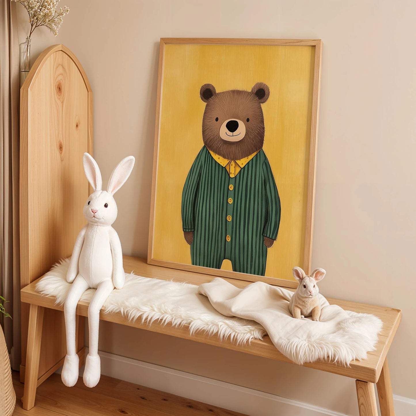 Pijamalı Uykucu Sakin Ayı - Sarı Fon
