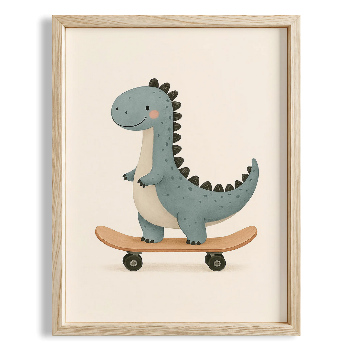 Kaykay Süren Dinozor Minimalist Erkek Çocuk Odası Ahşap Tablo