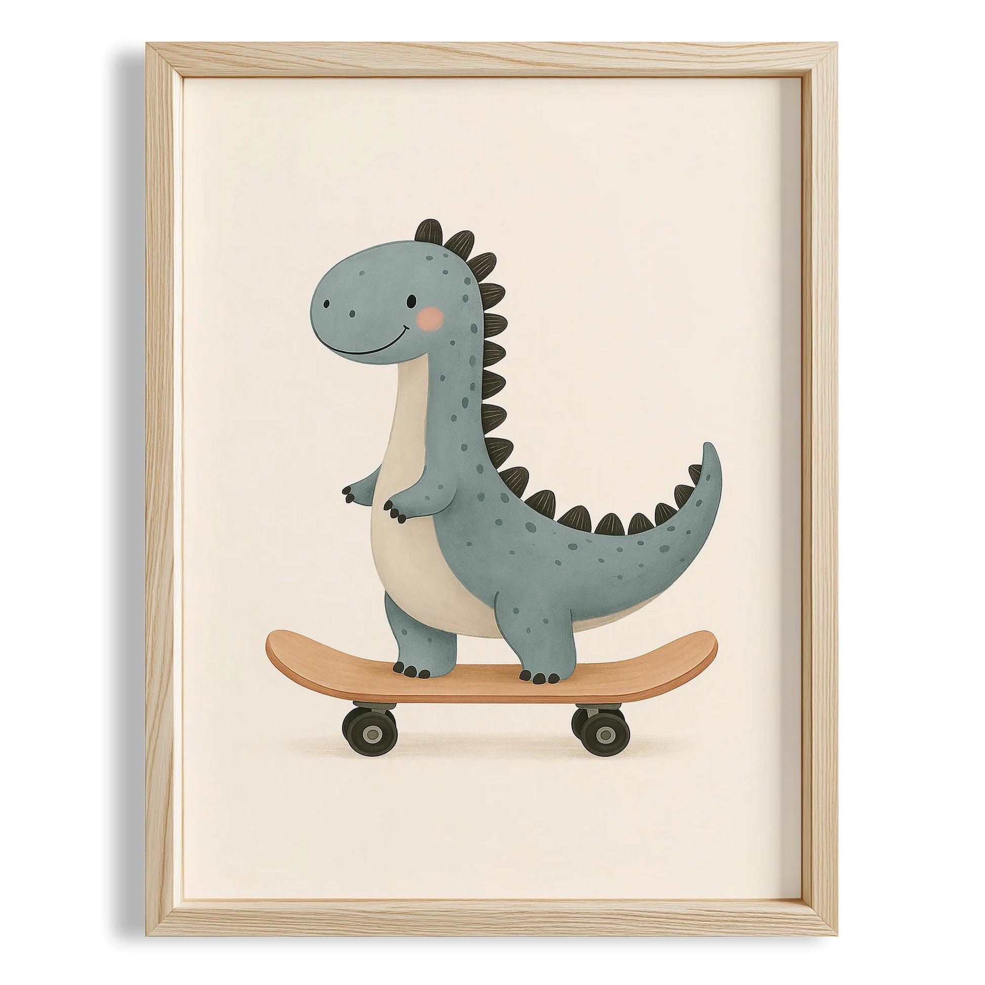 Kaykay Süren Dinozor Minimalist Erkek Çocuk Odası Ahşap Tablo